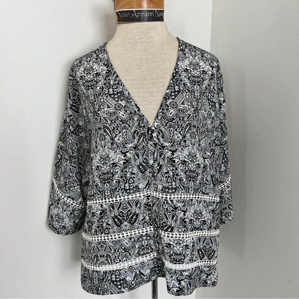 IRO Black & White Patterned Half Sleeves Blouse size 38 (412)